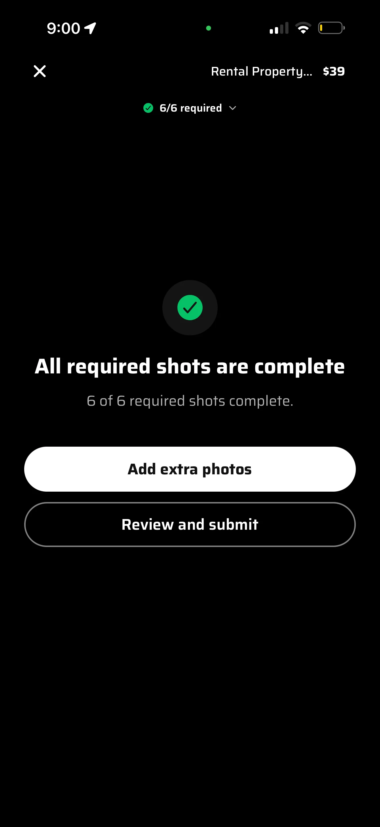 The capture screen confirming all six required shots are complete.
